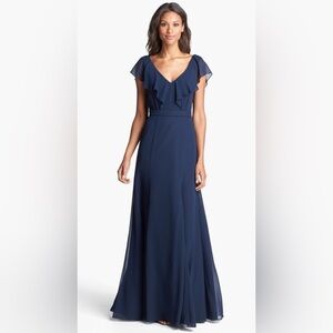 Jenny Yoo | Cecilia Navy Flutter Sleeve Gown | Sz 4